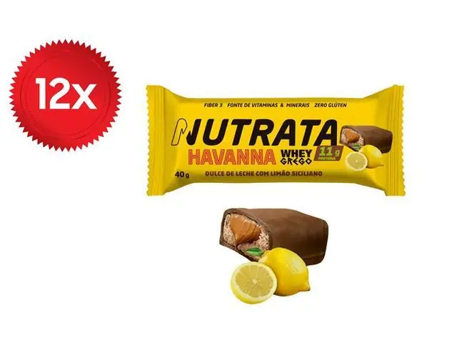 Combo 12 Barras Whey Grego Havanna Doce de Leite e Limão Siciliano 40G