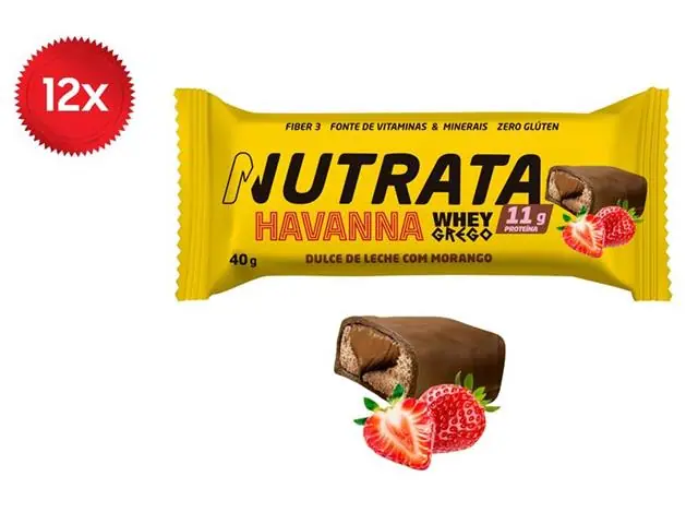 Combo 12 Barras Whey Grego Bar Havanna Doce de Leite e Morango 40G