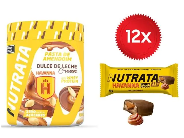 Pasta de Amendoim 600g +12 Barras de Proteína Whey Grego Doce de Leite